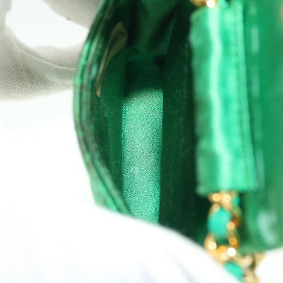 CHANEL Mini Matelasse Chain Pouch Shoulder Bag Satin Green Gold CC Auth 51271A - Picture 10 of 16